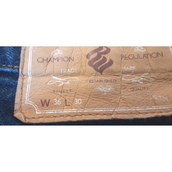 Rocawear Denim Jeans Mens 36x30 Dark Blue Straight Fit Speckled Leg 5 Pocket - Picture 8 of 10